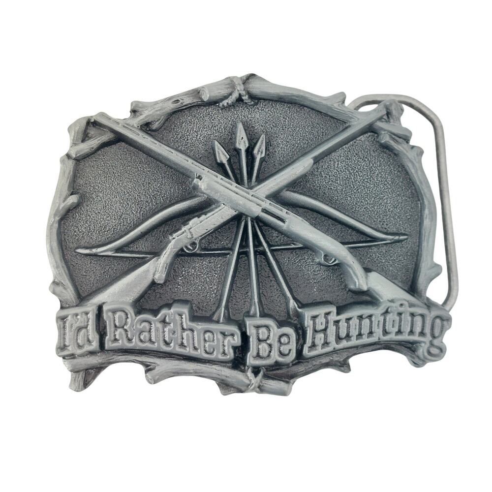 I'd Rather Be Hunting Gun Bow & Arrow Belt Buckle Rifle